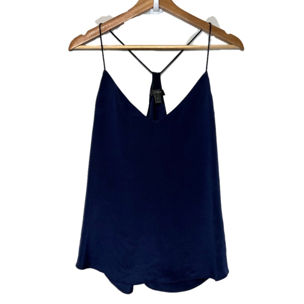 J Crew Womens Size 6 Carrie Camisole Navy Blue Silk Tank Top Racerback Classic